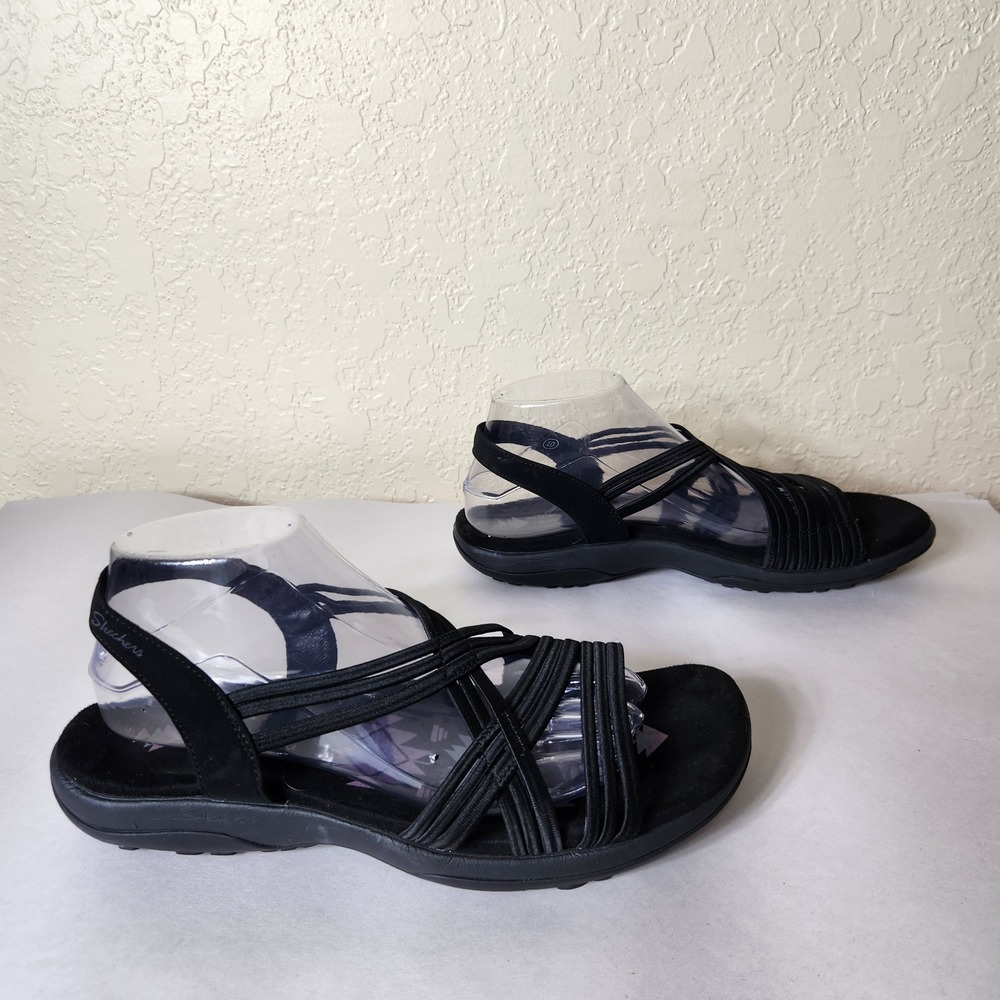 Skechers Women Black Strappy Memory Foam Slingback Sandals Size 10